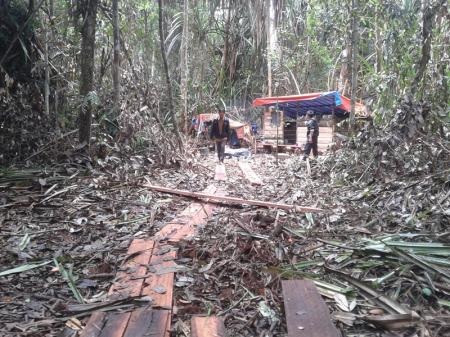 Pondok-pondok milik penebang liar di hutan Suaka Margasatwa Kerumutan, Pelalawan, Riau, pada Sabtu (12/07/2014)