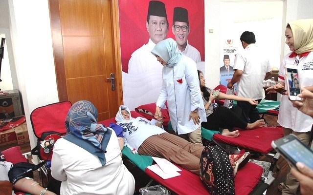 Relawan Prabowo-Sandi 02 Ajak Relawan Jokowi-Ma'ruf 01 Donor Darah Bareng