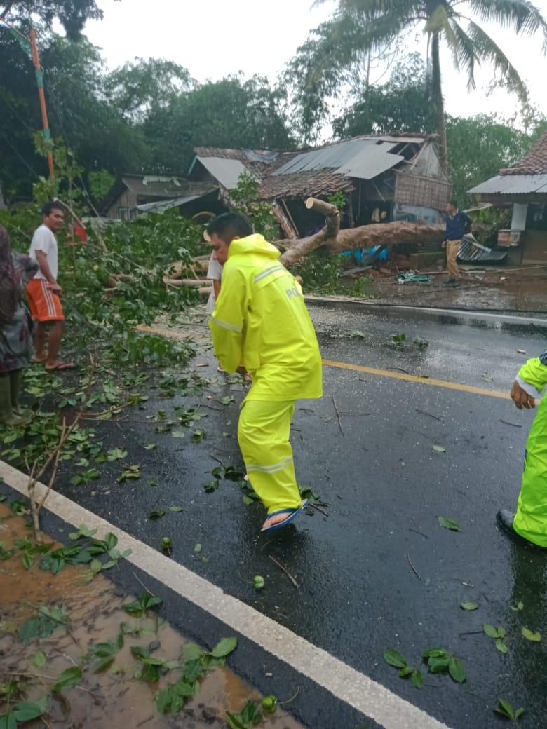 Sigap ! Personil Polres Banjar Evakuasi Pohon Tumbang Menutup Badan Jalan