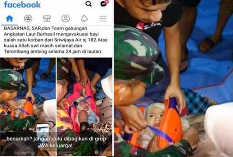 Cek Fakta: Foto Bayi Korban Selamat Kecelakaan Pesawat Sriwijaya Air SJ 182 Adalah Hoax