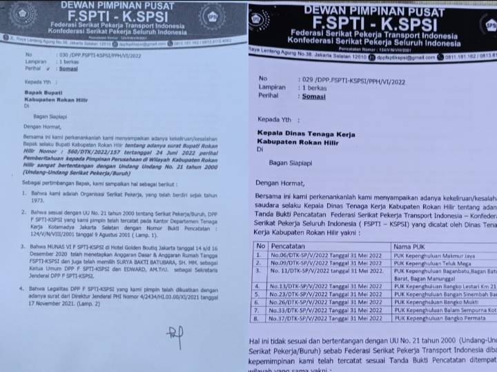 DPP FSPTI-KSPSI Surya Batubara Somasi Bupati dan Disnaker Rohil