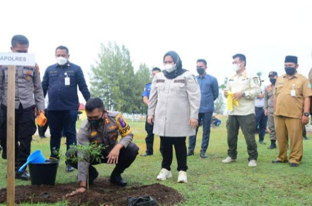 Bupati Bengkalis Kasmarni Tanam Pohon Penghijauan di Pelabuhan BSSR